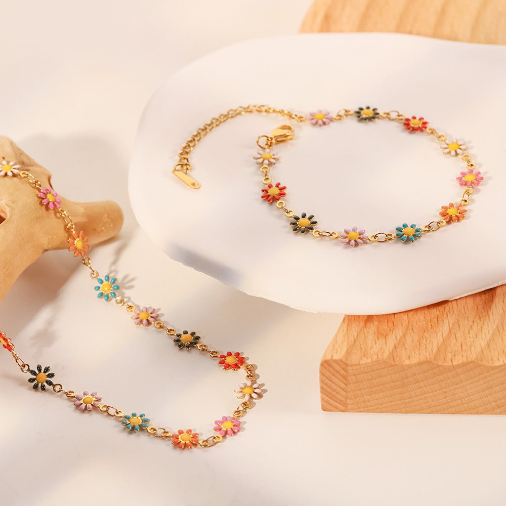 Wholesale Stainless Steel Colorful Small Daisy Chain Bracelet